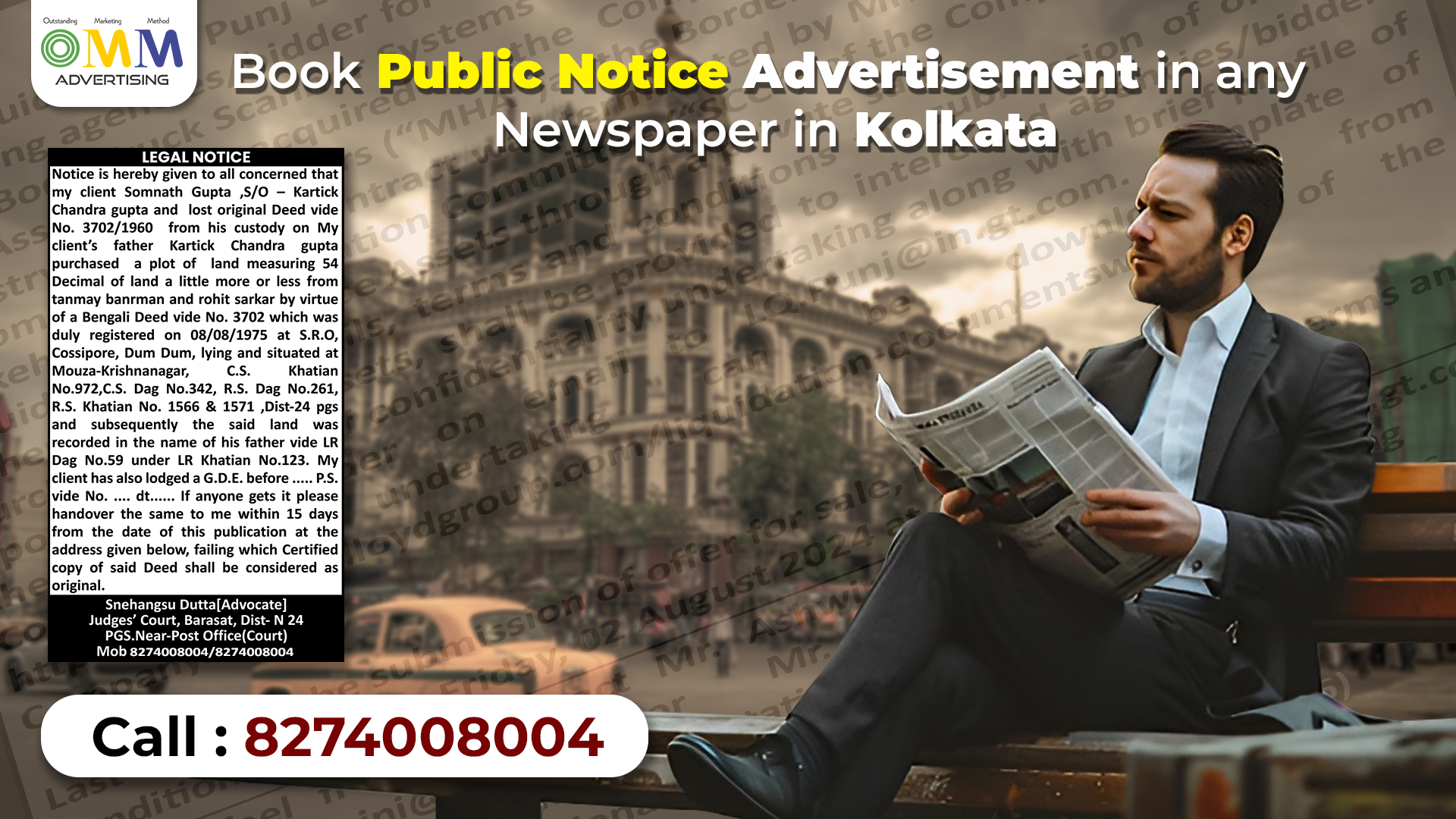 Book Public Notice Advertisement in any Newspaper in Kolkata | Call 8274008004