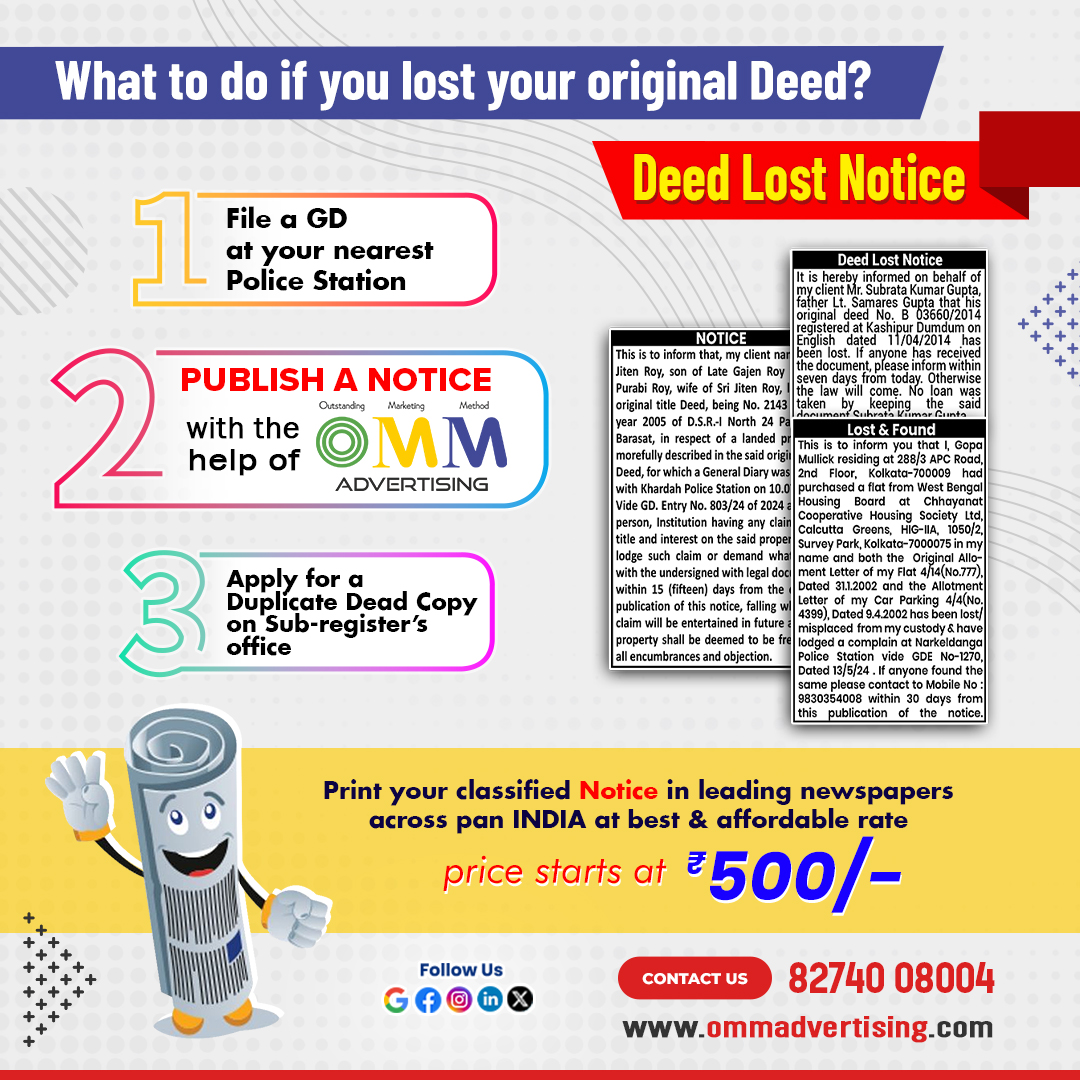 What to Do if You Lose Your Original Deed: A Step-by-Step Guide For Deed Lost Notice Publishing | Call 8274008004