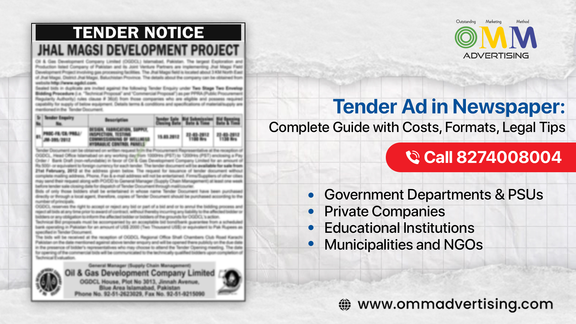 Tender Ad in Newspaper: Complete Guide with Costs, Formats, Legal Tips | Call 8274008004