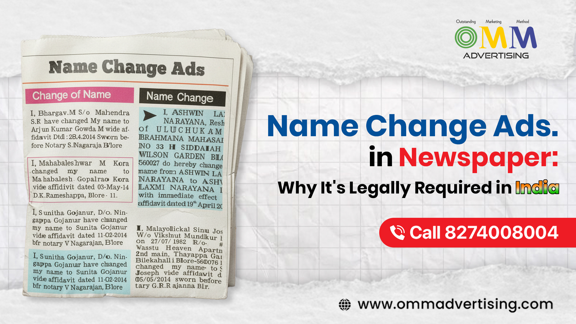Name Change Advertisement in Newspaper: Why It’s Legally Required in India | Call 8274008004